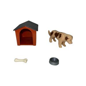 Vintage Playmobil 3337 2002 Geobra Dog House Bone Bowl Pretend Play Set